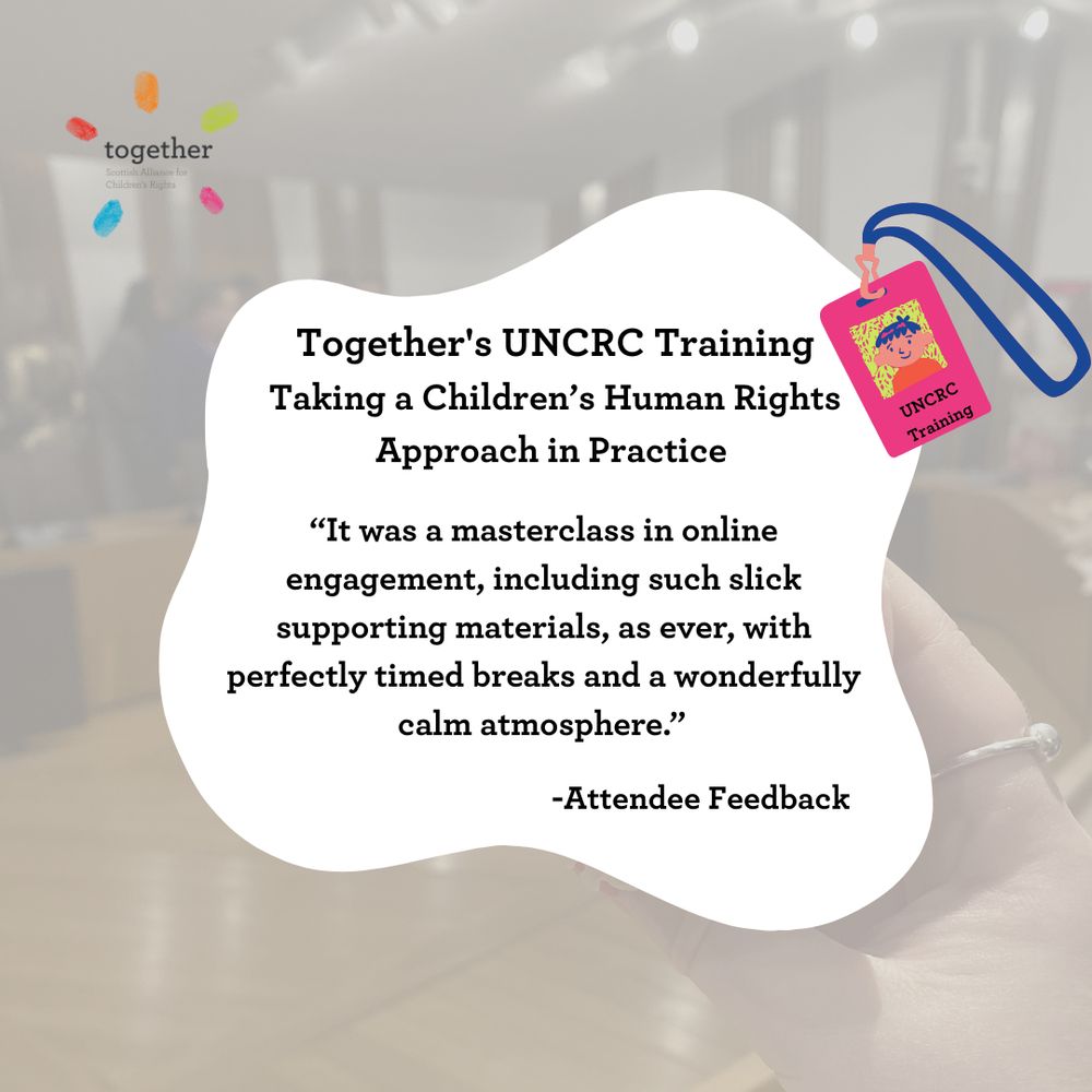 Photo of cupcake with #UNCRCScotland faded in the background, "UNCRC Training" lanyard. An unusual text box shape with training details and information in the middle. Photo/Graphic.
