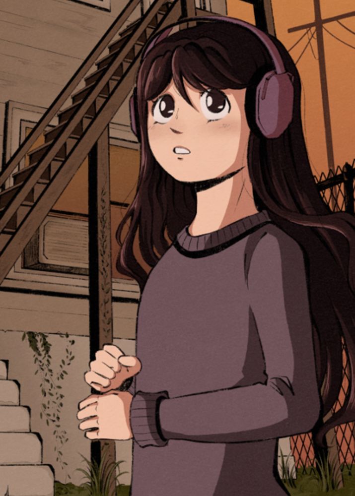 cropped digital illustration of a young girl wearing headphones
