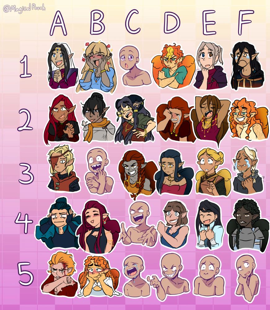 An expression meme made by MagicalPouch with a crying, pitiful expression filled in by an elf man with long, messy black hair, light brown eyes, and robes in the colors of sunset fading into night