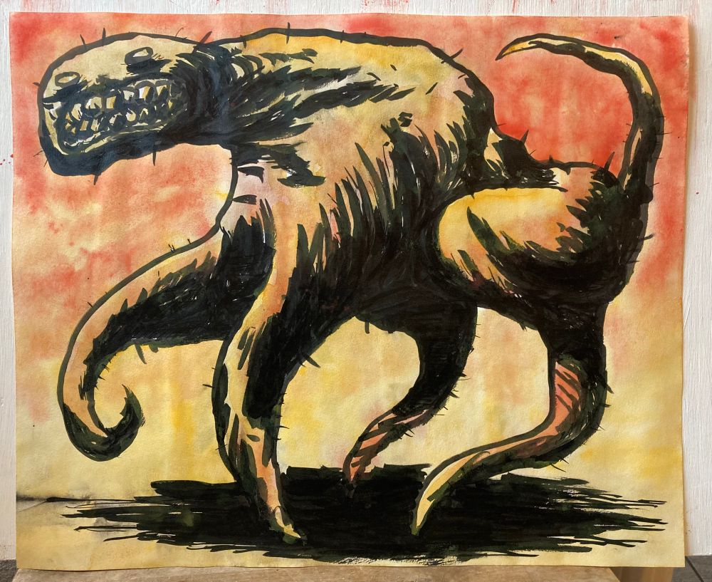 watercolor and ink picture of an upsetting creature 