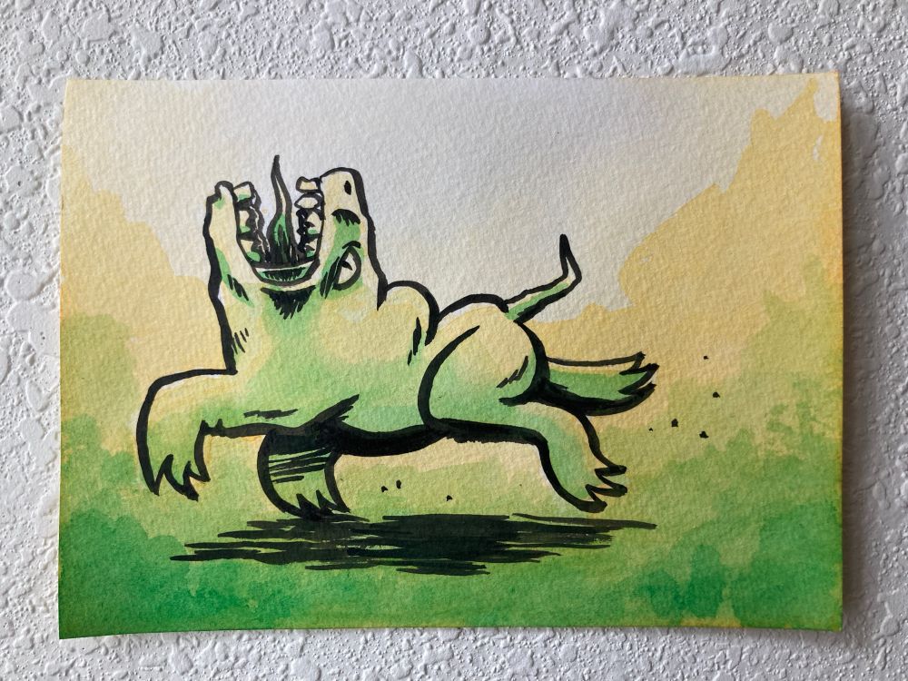 frolicking monster watercolor and ink