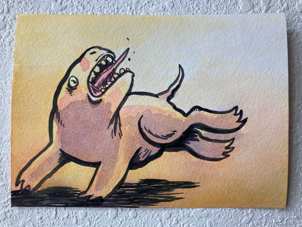 fleeing monster watercolor and ink
