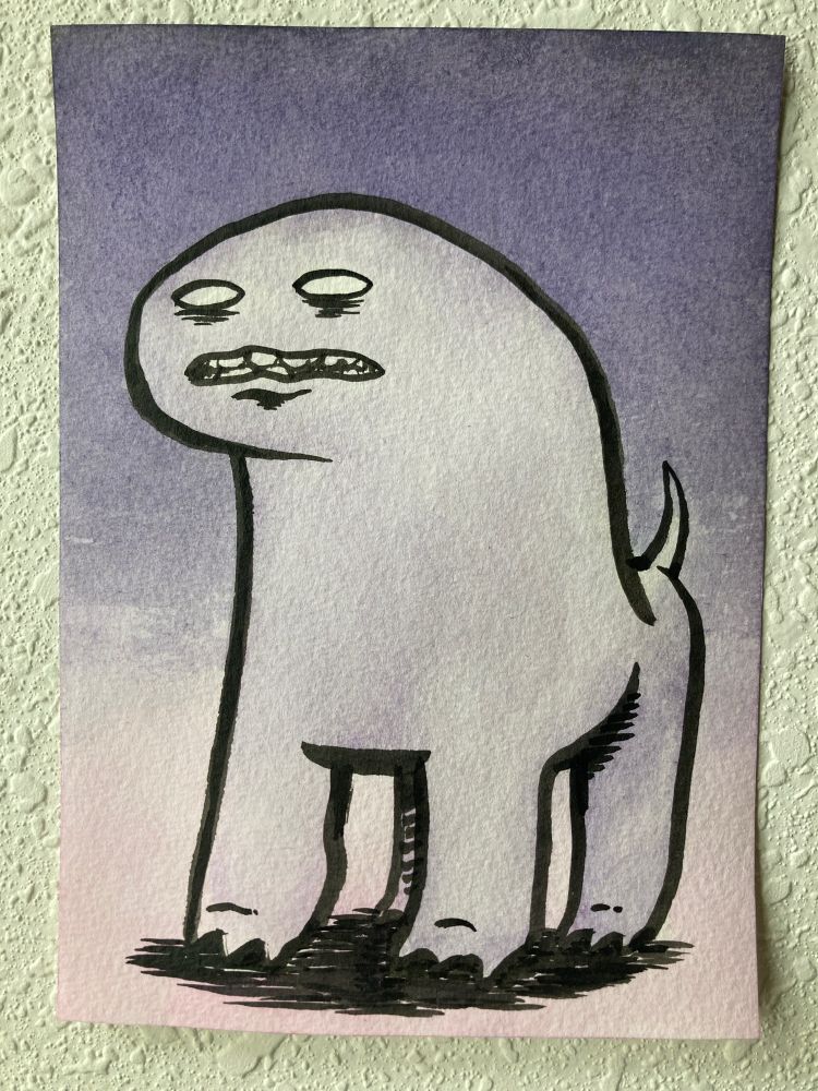 night time monster watercolor and ink