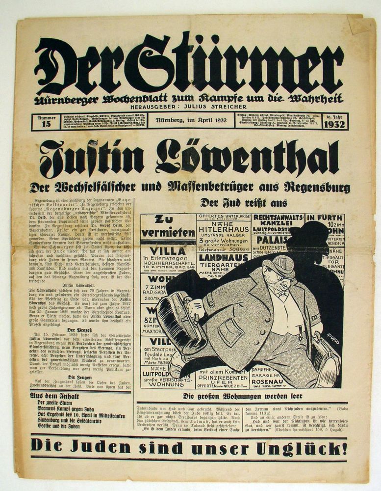 Der Stürrmer
Nürnberger Wochenblatt zum Kampfe um die Wahrheit
HERAUSGEBER: JULIUS STREICHER
Nummer
15
Nürnberg, im April 1932
10. Jahe
1932