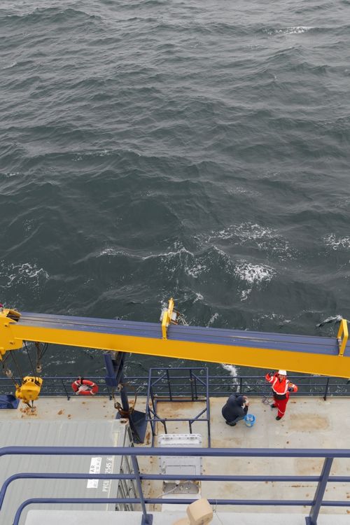 First water sample taken from offshore. Photo: LeBer@ECORD_IODP3_NSF   