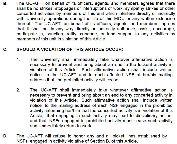 no strikes clause of uc aft contract