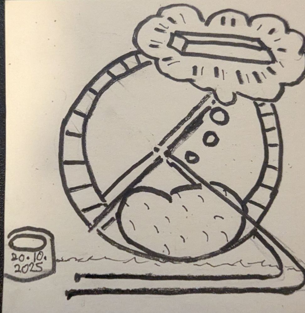 A potato lying in a hamster wheel, dreaming of this exercise turning it into a chip/french fry.