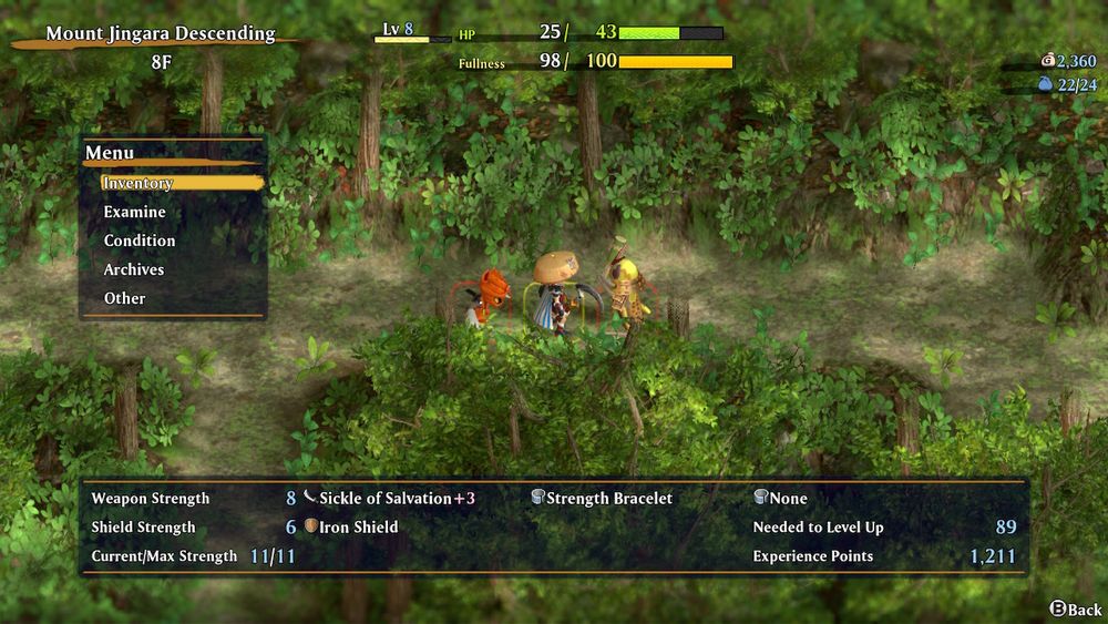Screenshot from the game Shiren the Wanderer: The Mystery Dungeon of Serpentcoil Island