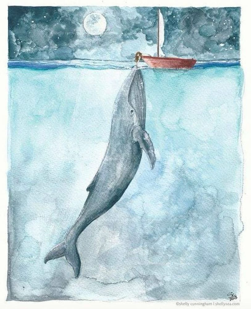 Whale surfacing to greet young woman in boat
watercolour

We Are All Interconnected
No life exists in isolation. 
What we do to the earth, to animals, to strangers—we do to ourselves. 
The breath you take is the breath of trees. 
Kindness is not extra. 
It’s essential.

Rivers in the Ocean
🎨 Shelly Cunningham