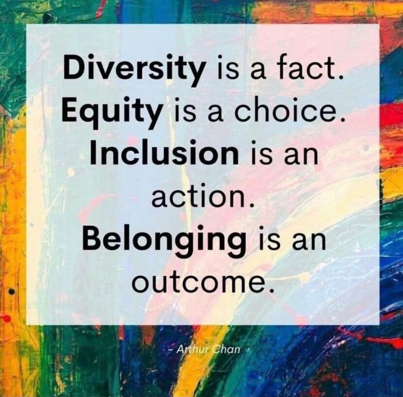 Diversity is a fact.
Equity is a choice.
Inclusion is an action.
Belonging is an outcome.
Arthur Chan