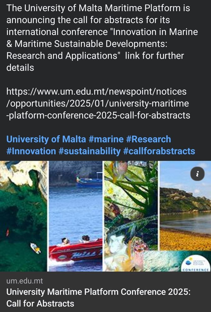 https://www.um.edu.mt/newspoint/notices/opportunities/2025/01/university-maritime-platform-conference-2025-call-for-abstracts #abstracts #research #marine