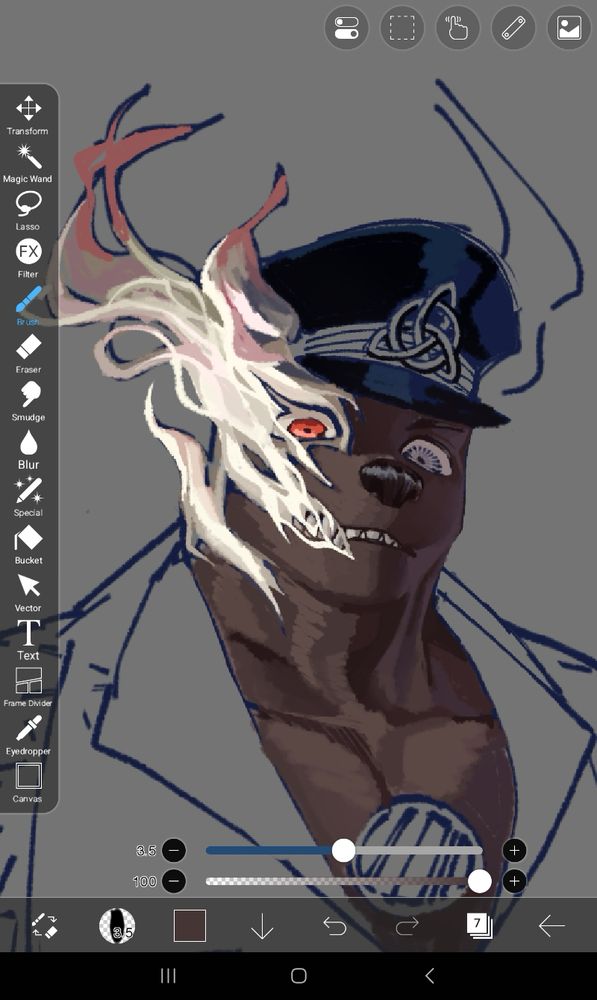 Work in progress coloring of a hellhound anthro