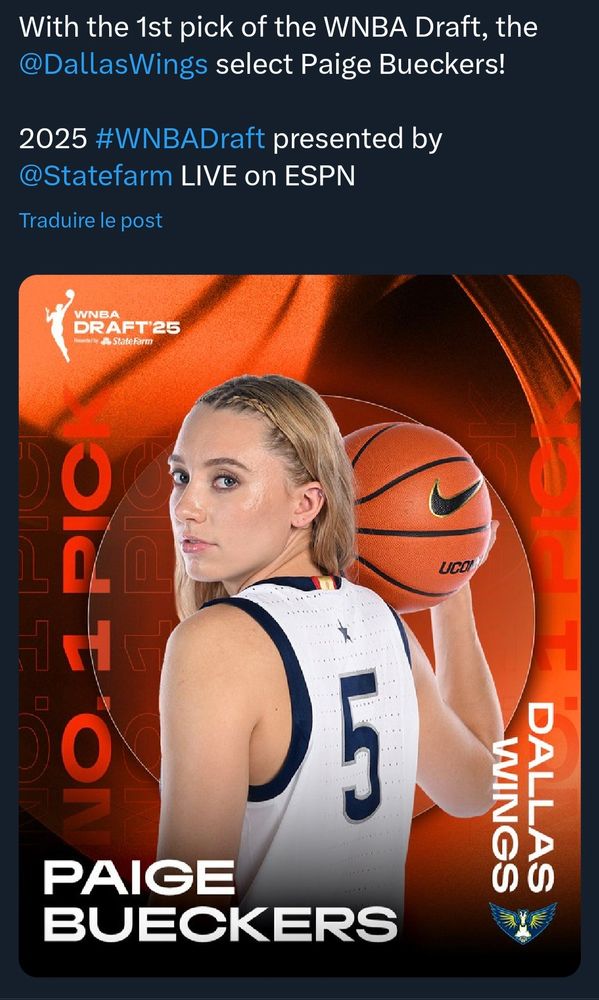 Photo de Page Bueckers, sélectionnée en premier pick par les Dallas Wings. 