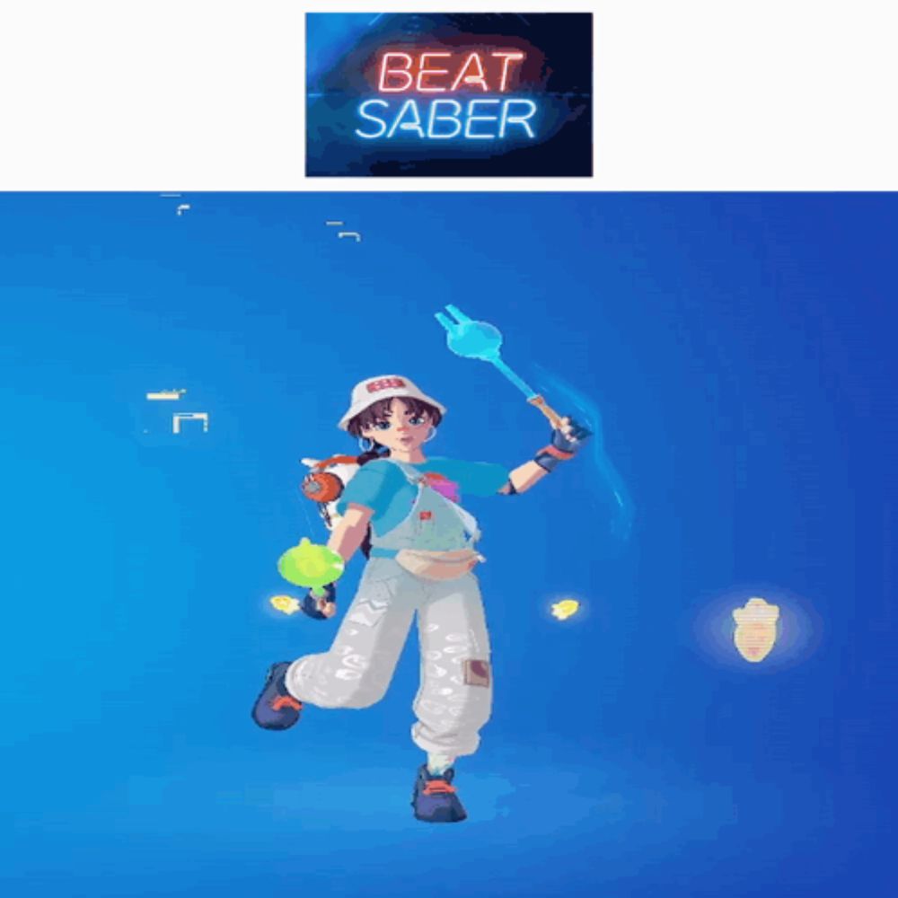 a video game called beat saber is being played by a girl