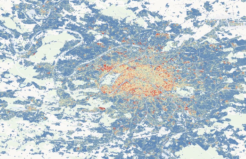 Heat map of building heights, mapped for Paris