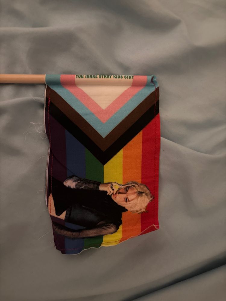 Felix from stray kids on a progress pride flag