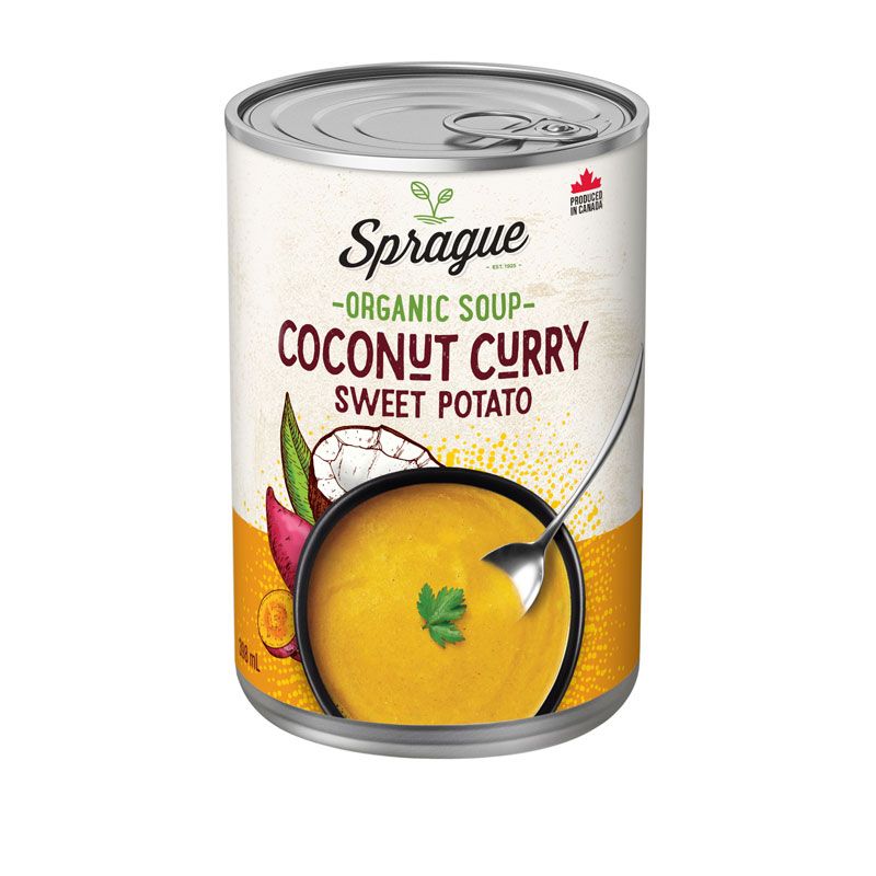 can of Sprague Coconut Curry Sweet Potato soup
