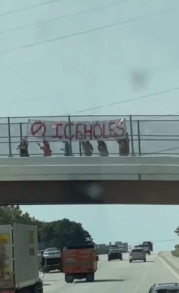 Sign reading “🚫 ICEHOLES”
