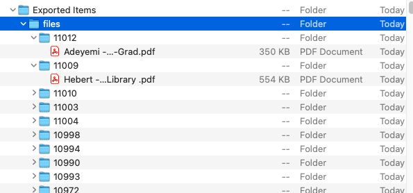 Screenshot of a folder of files exported from Zotero. 
