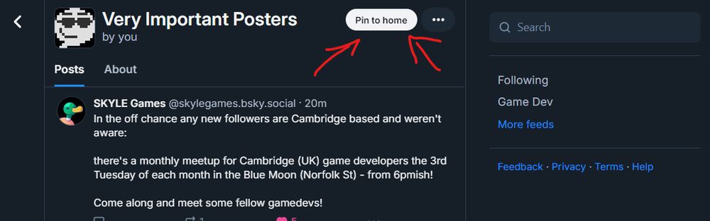 Screenshot of the "Pin to home" function for lists