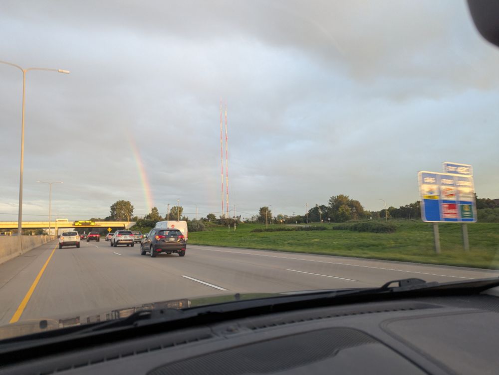 Part of a rainbow at 6:45 this morning lined up next to the Shoreview TV towers