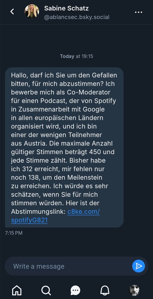 DM an mich mit Phishing-Link. Nicht anklicken!