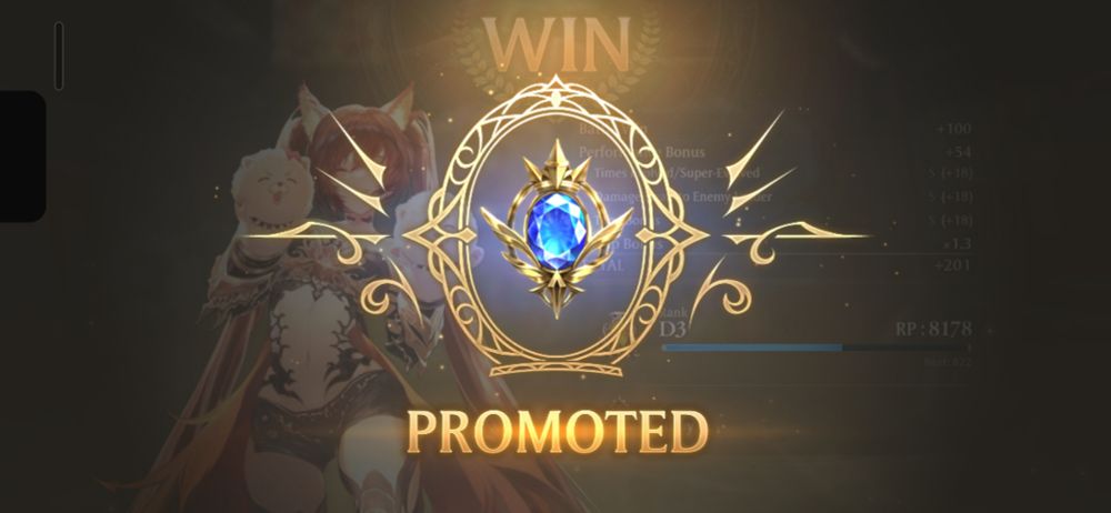 screenshot from shadowverse worlds beyond showing being promoted to sapphire group