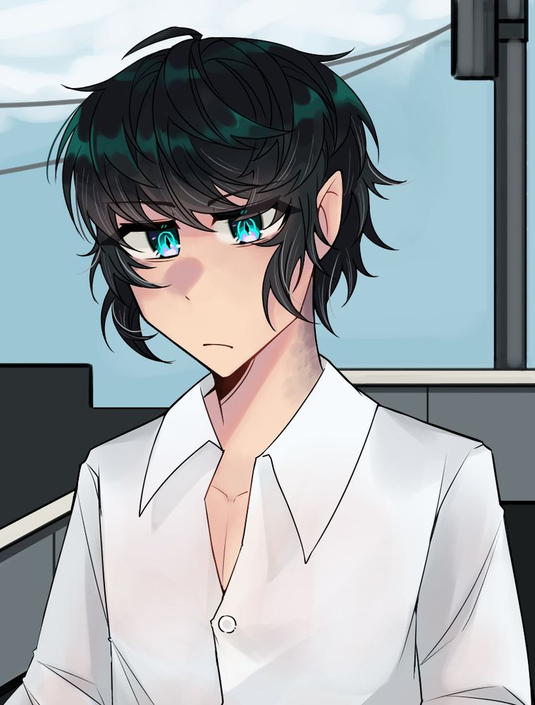 anime boy standing outside