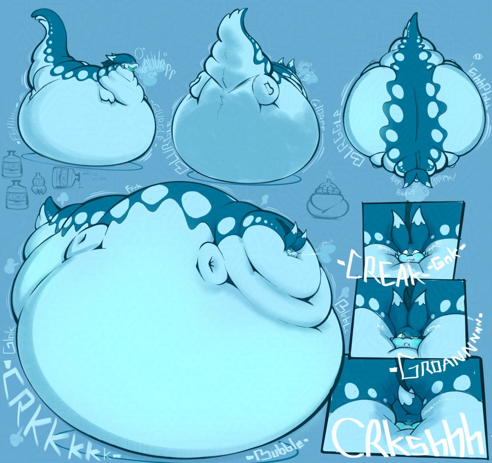 Sequence of Chell swelling up with soda and bubbles while burping madly, creaking as they grow closer and closer to their limit.