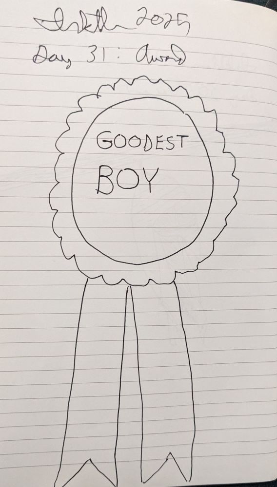 An award ribbon that says "Goodest Boy"
