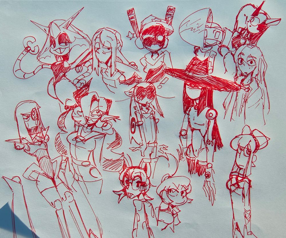 A collection of sketches done in my sketch book of various characters owned by friends