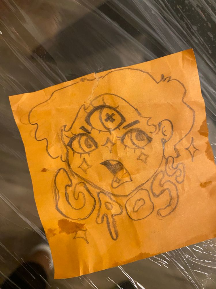 Gross, stick note, sketch, art, goddess with 3rd eye, sparkles 