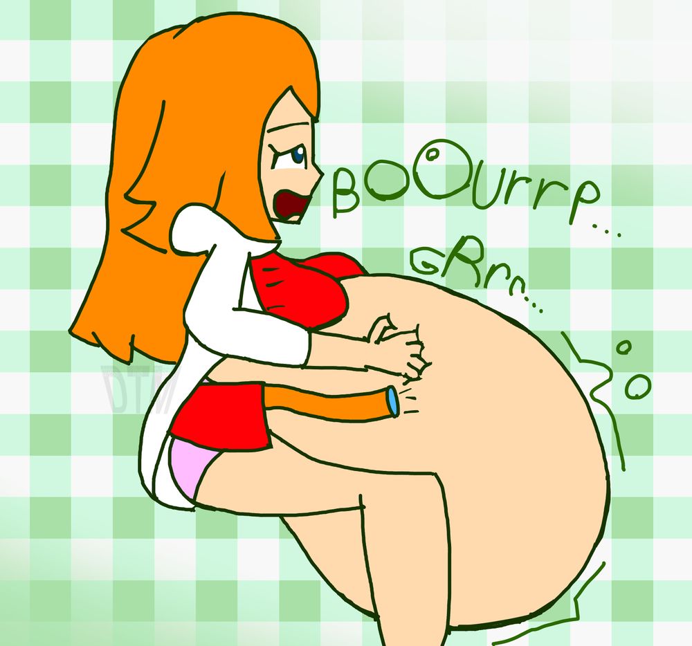 Mona from WarioWare but with a huge gurgly belly
