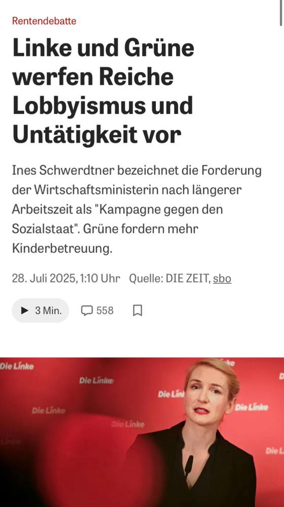 Screenshot Zeitungsartikel: Linke und Grüne werfen Reiche Lobbyismus und Untätigkeit vor 