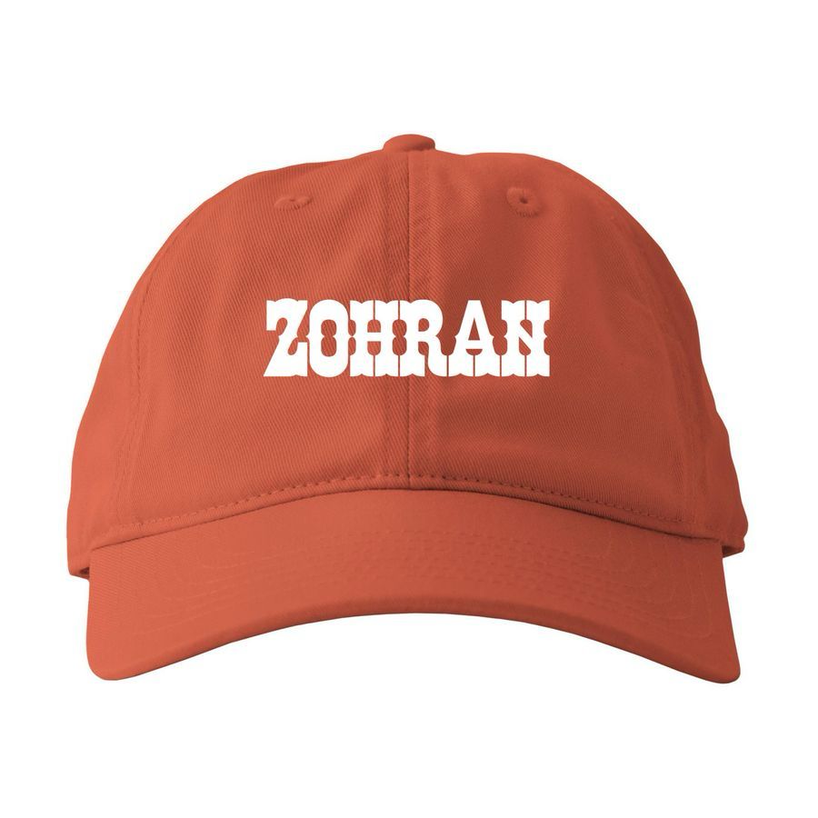 Orange dad cap with the Zohran logo in white