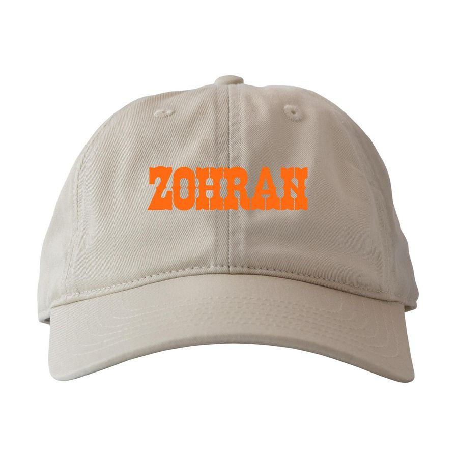 Natural dad cap with orange Zohran lettering