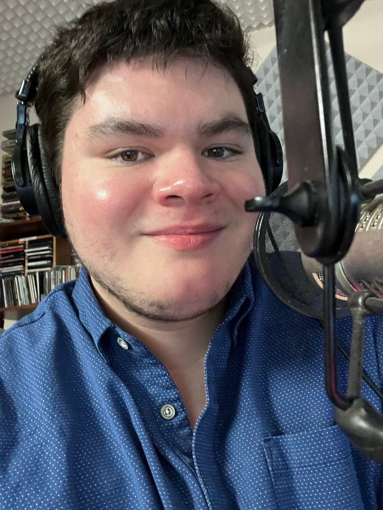 Me wearing the headset in front of the microphone.