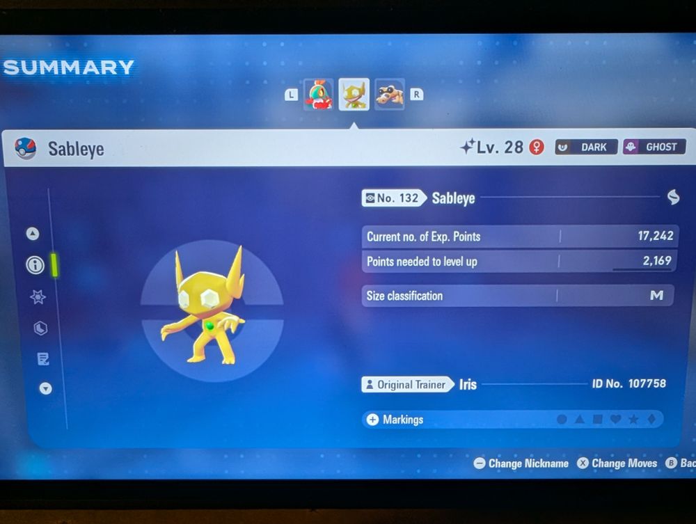 Shiny Sableye caught in Pokemon Legends Z-A