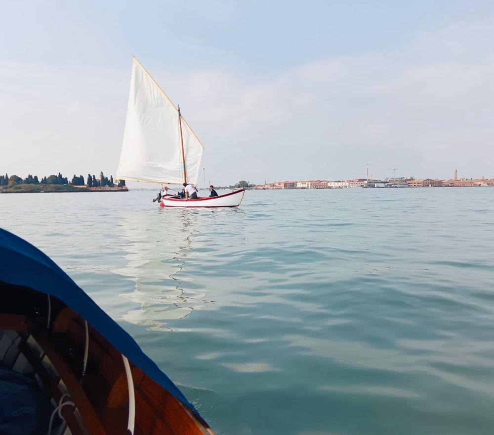 A sailboat with a white sail