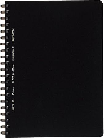 Kokuyo Spiral Graph Notebook, 7.2'' x 5'' Business Journal B6 Soft Ring Notebooks with 5mm Grid Ruled, 70 Perforated Sheets, Black 1 Subject Notebook, Note Taking for Work. Japan Import (SU-SV447S5-D)