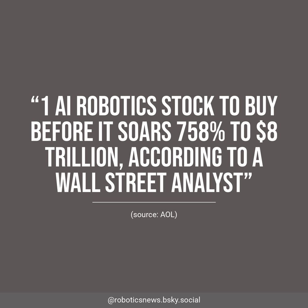White text on a brown background reads, “1 AI Robotics Stock to Buy Before It Soars 758% to $8 Trillion, According to a Wall Street Analyst”. Underneath, AOL is listed as the source.