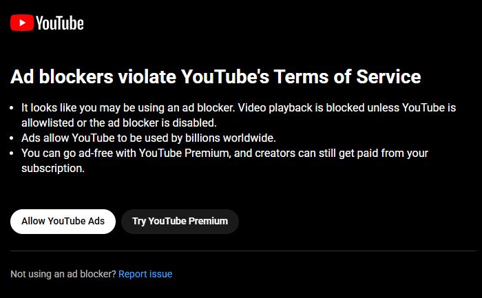 A message engrained in the YouTube player that is a message about disabling your adblocker.