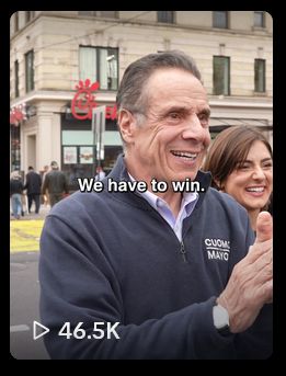 Andrew Cuomo standing outside a Chick-Fil-A in a TikTok video from his campaign captioned "We have to win."