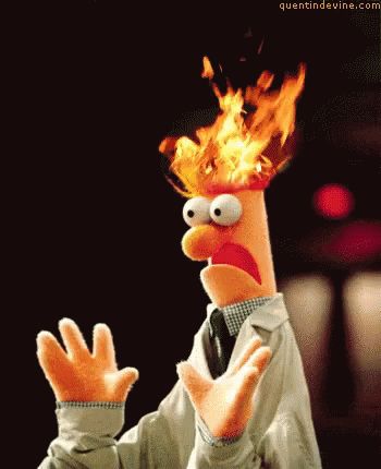 Beaker from the muppets with his hair on fire