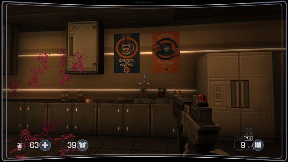 Selaco
2 coffee posters on a bloody (purple) wall 