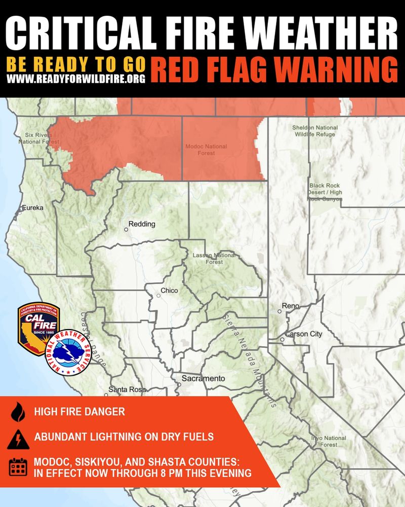 Red Flag Warning issued for Modoc and Siskiyou counties until 8 p.m. tonight. 