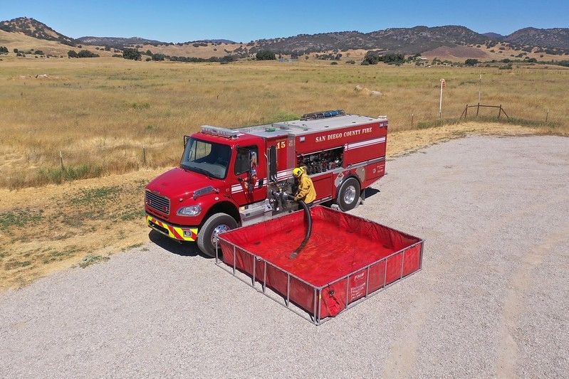 CAL FIRE water tender and portable tank 