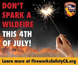 The graphic from CAL FIRE urges people to no spark a wildfire this 4th of July.