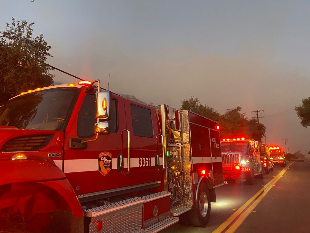 CAL FIRE engines at night