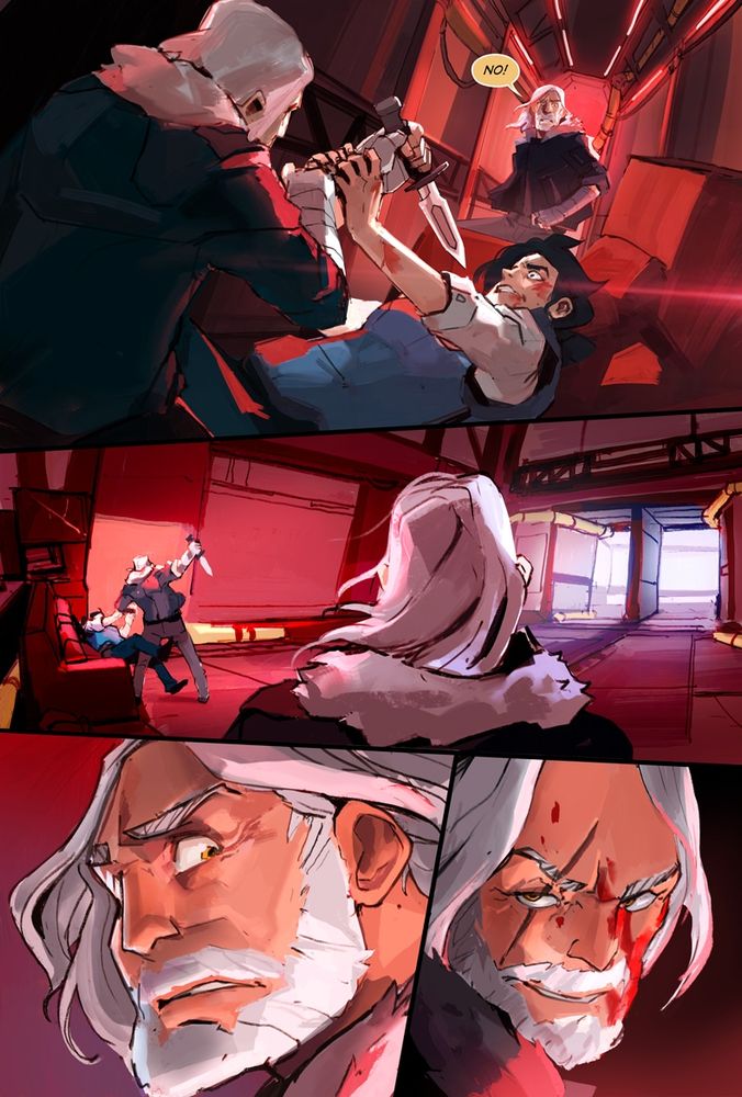 A man watches a reflection of himself murder a woman. He seems afraid of the act. His reflection seems proud and certain.